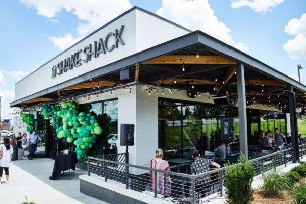 Outdoor heaters at patio above Shake Shack patio