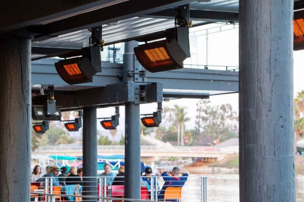 Tungsten has heaters installed near ceiling for outdoor hotel seating